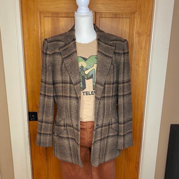 Lauren Ralph Lauren Brown Plaid Tweed Wool Hunting Blazer Jacket, Women’s 12 - Picture 1 of 6